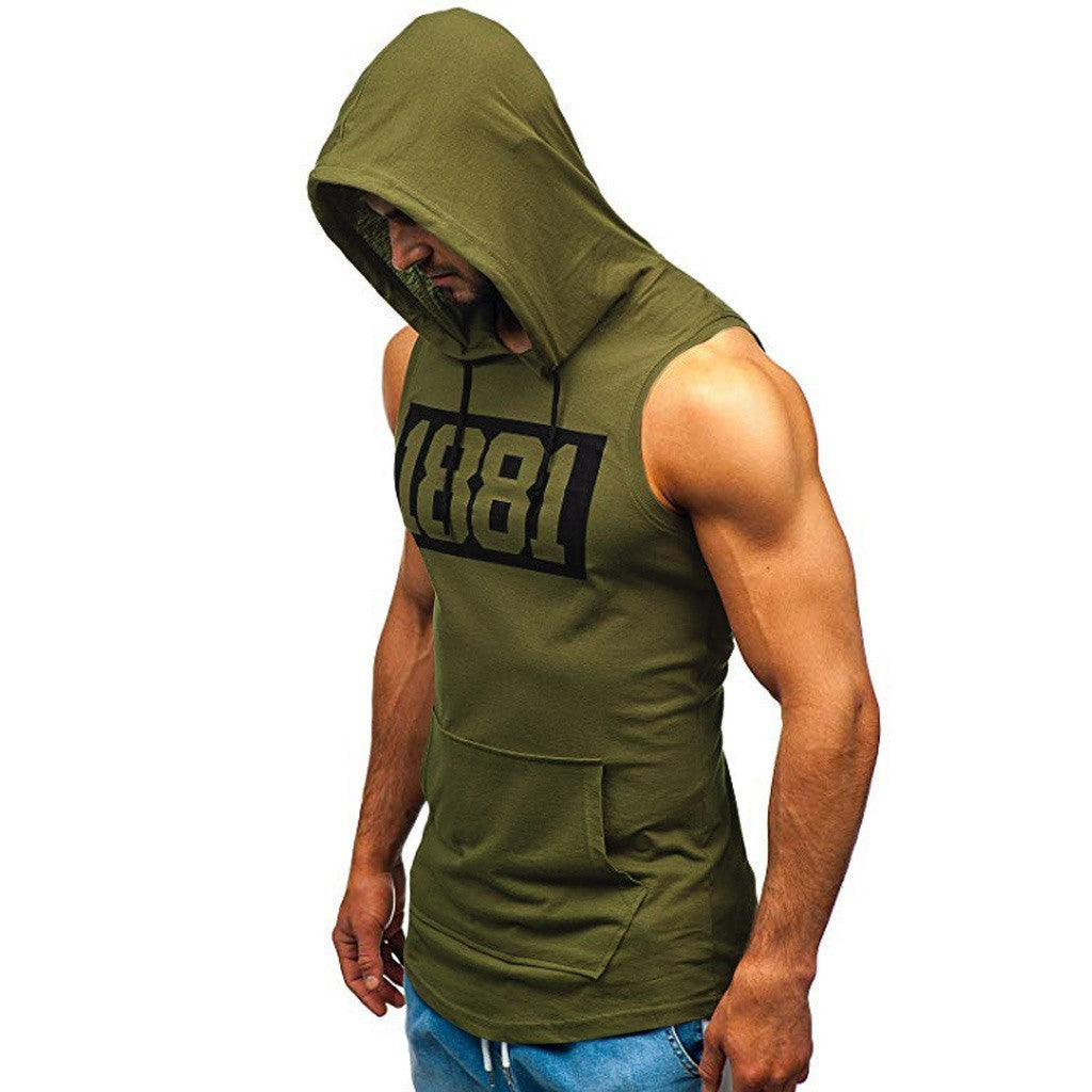 Men's Sleeveless Vest Letter Printed Hoodie Sports Tops