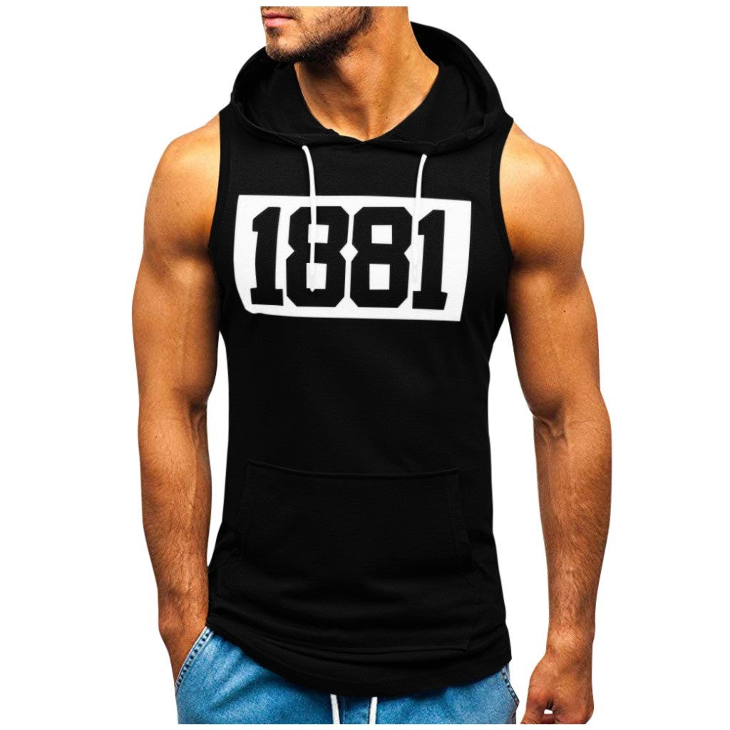 Men's Sleeveless Vest Letter Printed Hoodie Sports Tops