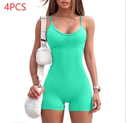 Spaghetti Strap Shorts Jumpsuit Sports Yoga Workout Tight Romper Women Fashion Fitness Sportwear